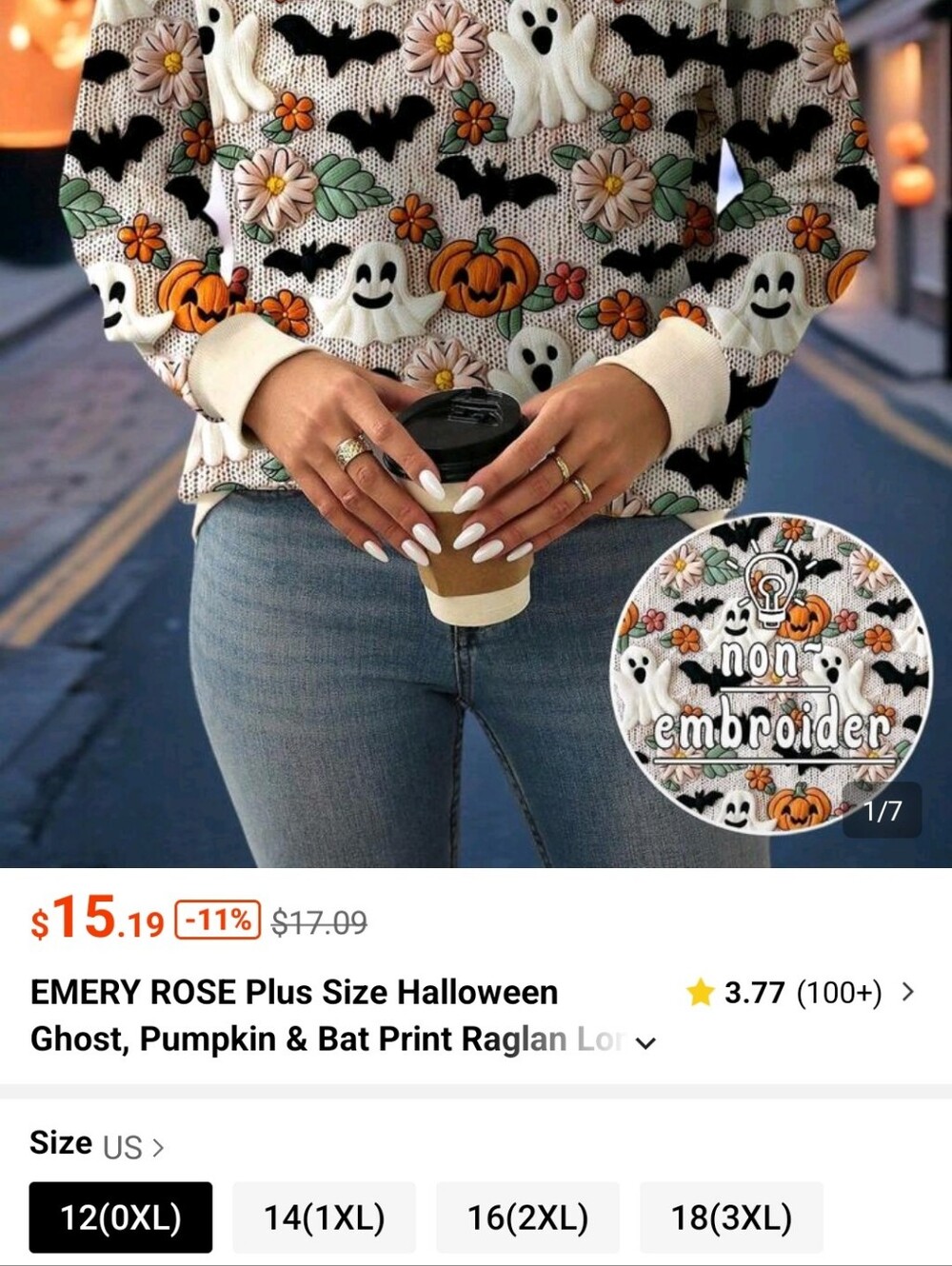 Women's Halloween Ghost Pumpkin Bat Print Raglan Sweatershirt - Cream Multi